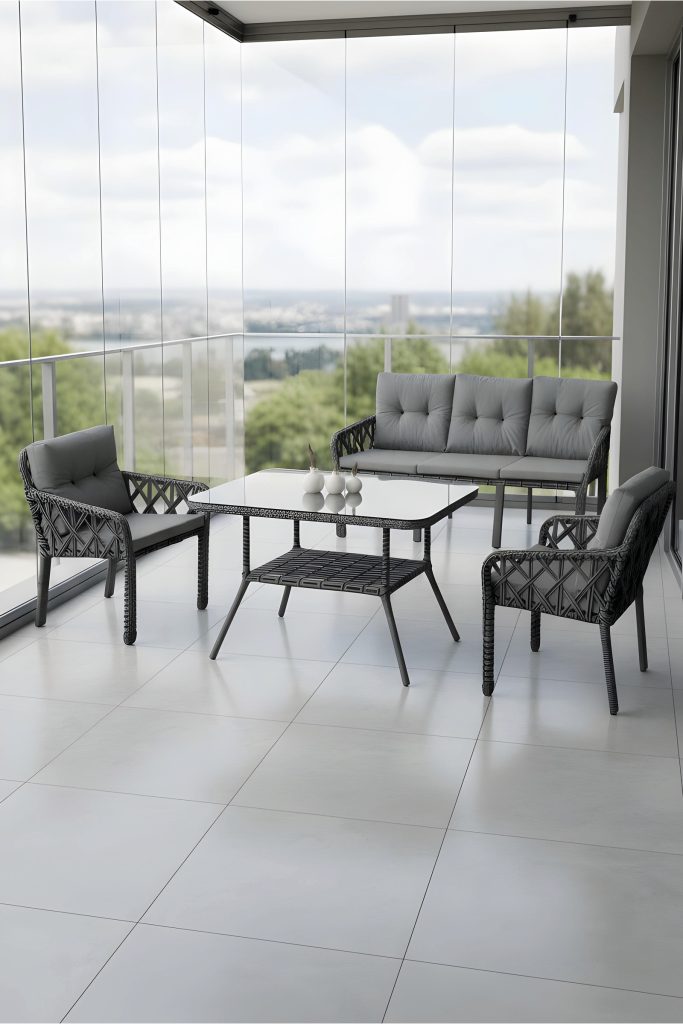 Neva 3+1+1 Rattan Bahçe mobilyası Gri