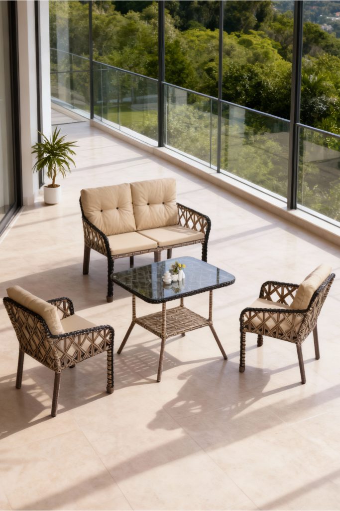 Neva 2+1+1 Rattan Bahçe mobilyası Kahve