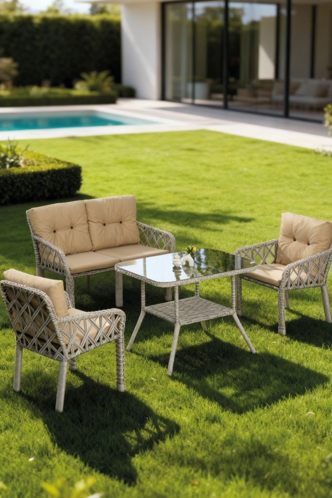 Neva 2+1+1 Rattan Bahçe mobilyası Krem