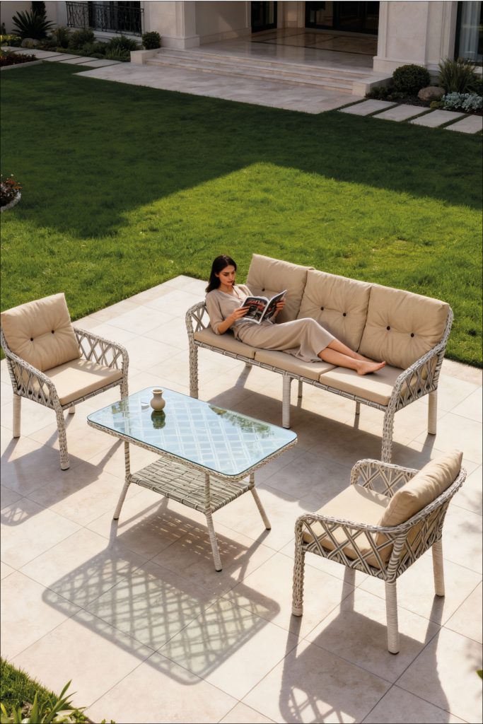 Neva 3+1+1 Rattan Bahçe mobilyası Krem